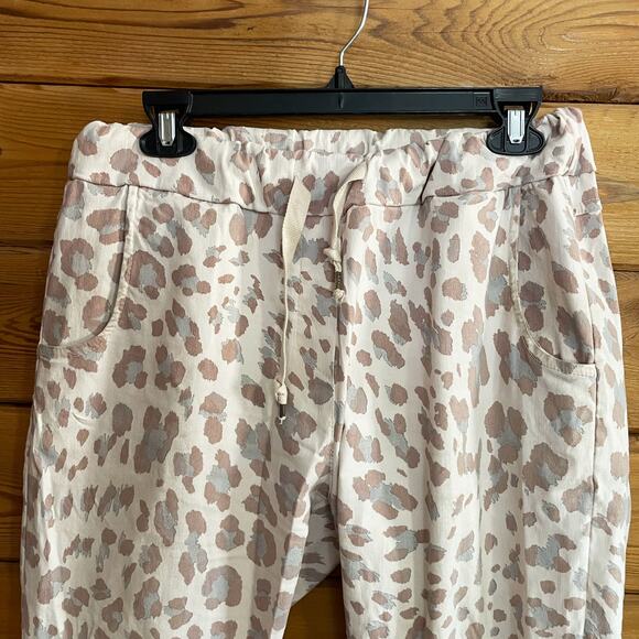 Porter Collective Pink Leopard Print Drawstring Pants Medium - Picture 3 of 6